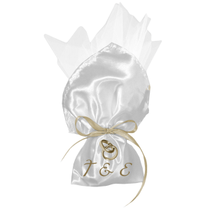 Προσωποπιημένη Μπομπονιέρα Λευκή Satin γάμου ή βάπτισης.
