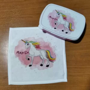 Σετ νηπιαγωγείου ταπεράκι φαγητού-πετσετούλα unicorn με όνομα!