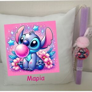 Σετ Αρωματική Πασχαλινή λαμπάδα Stitch με μαξιλαράκι.